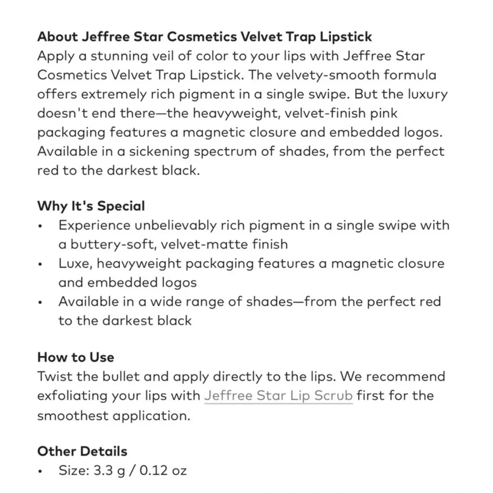 NIB Jeffree Star Velvet Trap Lipstick in Cherry Soda Full Size 3.3g